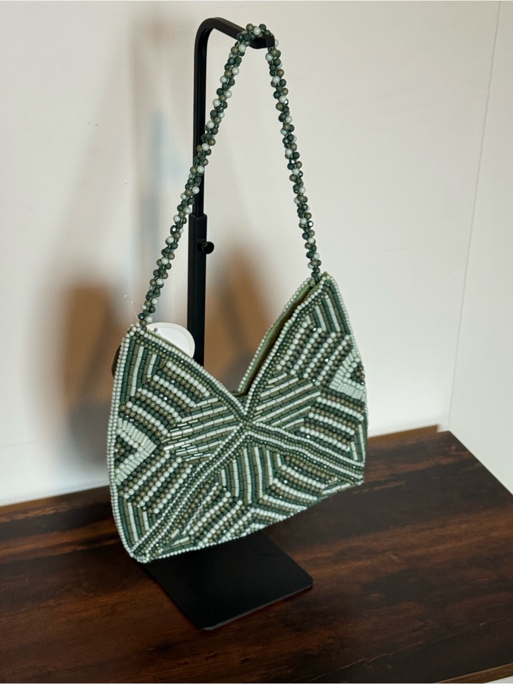 Beaded Geometric Shoulder Bag in Green and blue